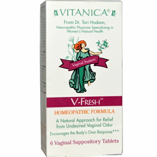 Vitanica, V-Fresh, вагинальная поддержка, 6 вагинальных суппозиториев