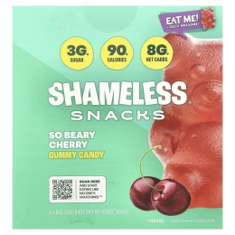 Shameless Snacks, жевательные конфеты, со вкусом вишни, 6 пакетиков по 50 г (1,8 унции)