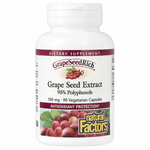 Natural Factors, Экстракт виноградных косточек, 100 мг, 90 капсул