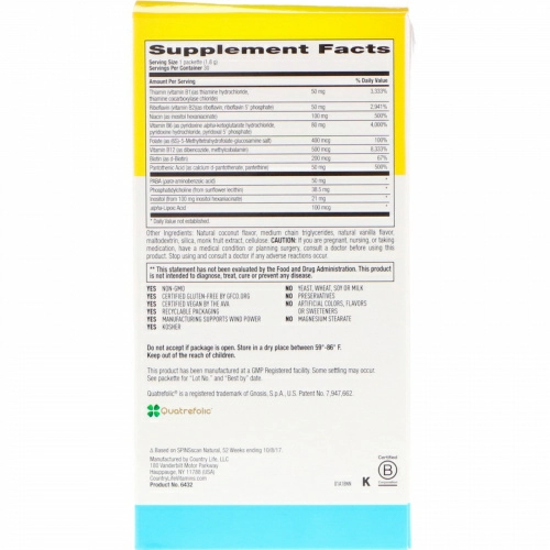 Country Life, Coenzyme B-Complex в форме порошка, кокос, 30 пакетиков, 0,065 унций (1,8 г)