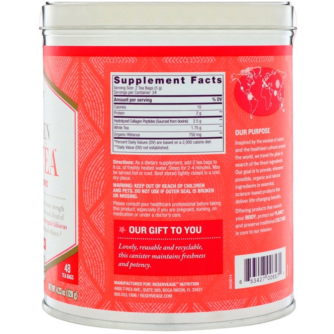 ReserveAge Nutrition, Collagen Beautea, White Tea + Hibiscus Flavor, 48 Tea Bags