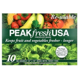 PEAKfresh USA, Многоразовые пакеты для хранения продуктов, 10 - 12 x 16 дюймов, с проволочным креплением