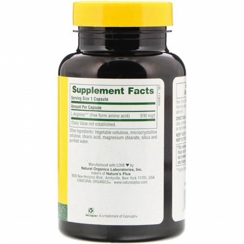 Nature's Plus, L-Arginine, 500 mg, 90 Vegetarian Capsules