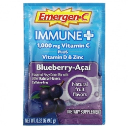 Emergen-C, Immune +, Vitamin C Plus Vitamin D & Zinc, Blueberry-Acai, 1,000 mg, 30 Packets, 0.32 oz (9.0 g) Each