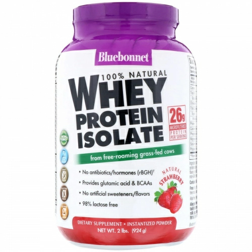 Bluebonnet Nutrition, 100% Натуральный Изолят Сывороточного Протеина с Клубничным Вкусом, 2 фунта (924 г)