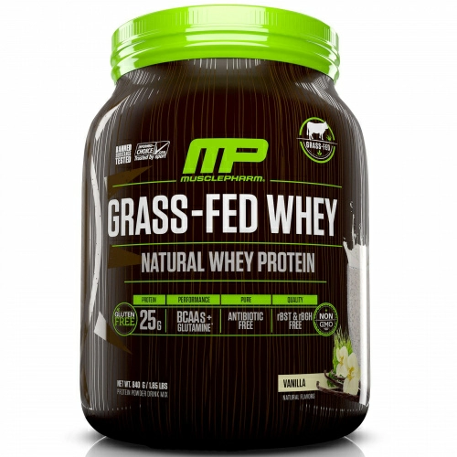 MusclePharm, Молочная сыворотка от животных, выращенных на подножном корму, Натуральный белок молочной сыворотки, порошок для приготовления напитка, Ваниль, 1,85 фунта (840 г)