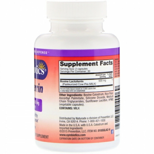Symbiotics, Lactoferrin, 500 mg, 60 Veg Capsules