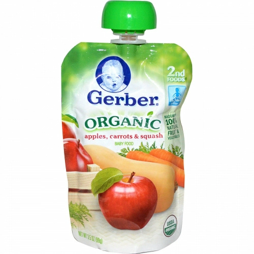 Gerber, Основное питание, Органическое детское пюре из яблок, моркови и кабачков, 3,5 унции (99 г)