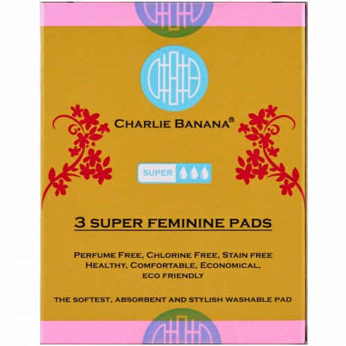 Charlie Banana, Женские прокладки с цветочным дизайном, супер, 3 штуки