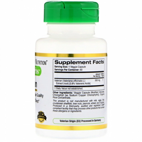 California Gold Nutrition, EuroHerbs  Валериана  XT 500 mg, VC MB, 60 карат