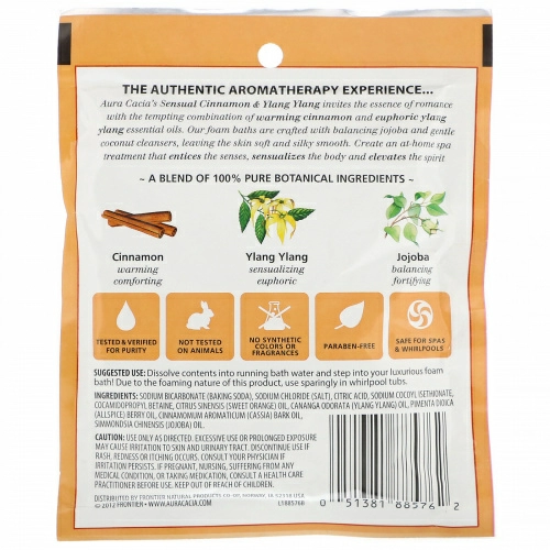 Aura Cacia, Ароматерапевтическая пена для ванны, чувственная корица и иланг-иланг, 2,5 унции (70,9 г)