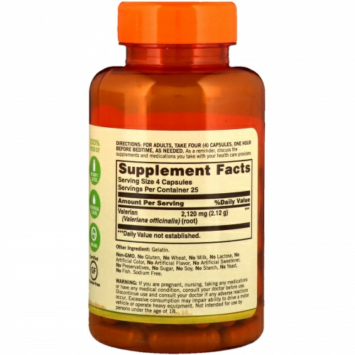 Sundown Naturals, Корень валерианы,100 капсул