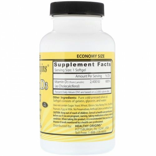 Healthy Origins, Витамин D3, 2400 МЕ, 360 капсул