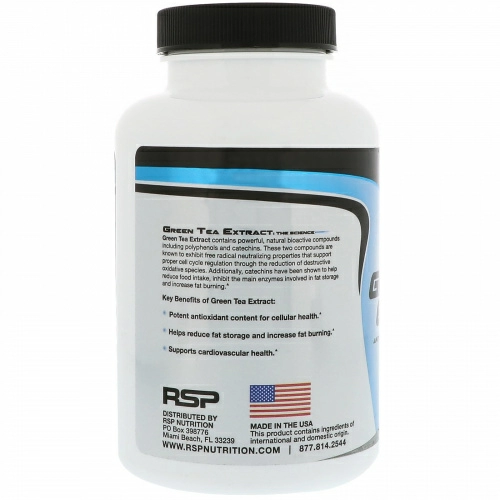 RSP Nutrition, Green Tea Extract, Antioxidant & Metabolism Support, 500 mg, 100 Capsules