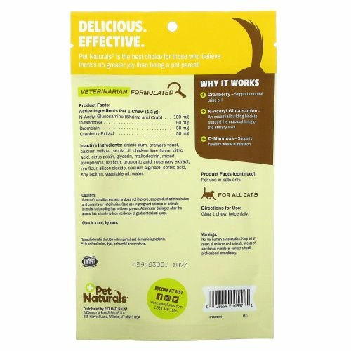 Pet Naturals of Vermont, УТ-поддержка с клюквой и D-маннозой, для кошек, 60 жевательных таблеток, 2,65 унции (75 г)
