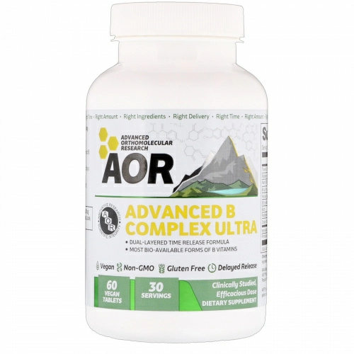 Advanced Orthomolecular Research AOR, Комплекс витаминов группы B, 60 веганских таблеток