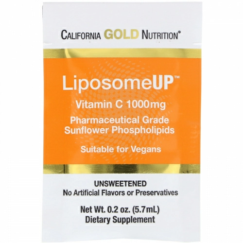 California Gold Nutrition, LiposomeUP Vitamin C, без подсластителей, 1000 мг, 30 пакетиков, 0,2 унции (5,7 мл) каждый