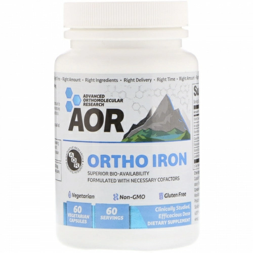 Advanced Orthomolecular Research AOR, Ортомолекулярное железо, 60 вегетарианских капсул