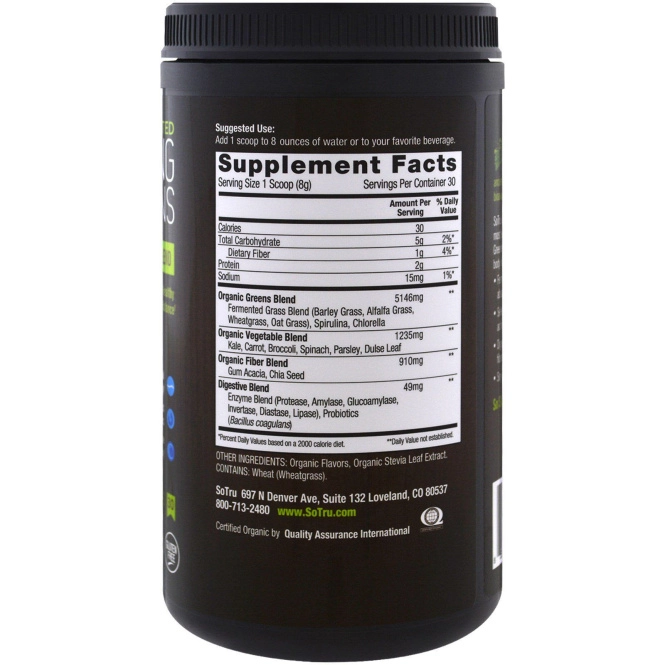 SoTru, Органическая ферментированная зелень, 8,46 унц. (240 г)