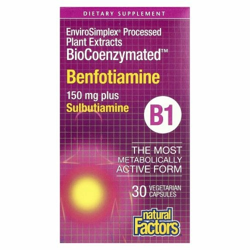 Natural Factors, в биокоферментированной форме, бенфотиамин, 150 мг, 30 вегетарианских капсул