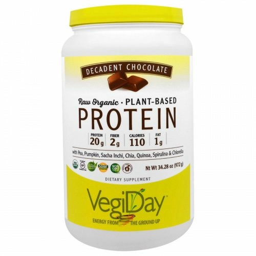 Natural Factors, NATURAL FACTORS, VegiDay Raw Organic Plant-Based Protein - Decadent Chocolate, 32.28 oz