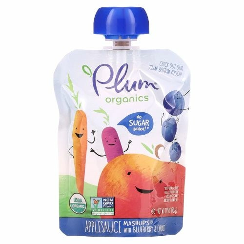 Plum Organics, Органический продукт, аппетитная смесьмс черникой и морковью, 4 упаковки, 3,17 унц. (90 г) в каждой
