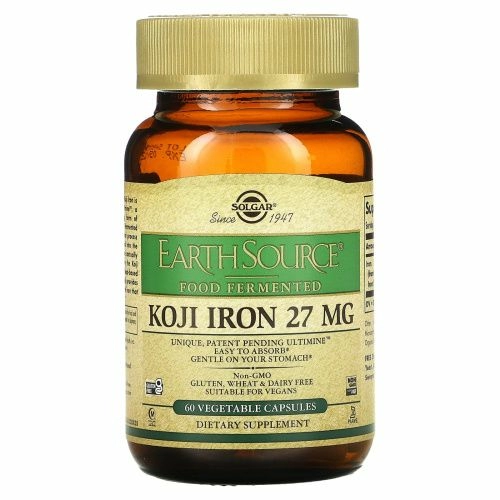 Solgar, EarthSource Food Fermented, Koji Iron, 27 mg, 60 Vegetable Capsules