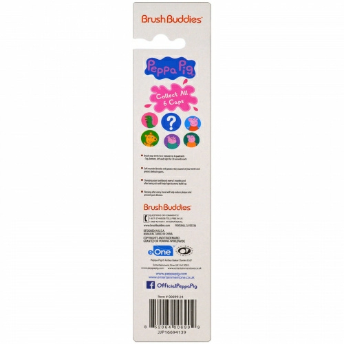 Brush Buddies, Свинка Пеппа с крышечкой, Мягкая, 1 зубная щетка