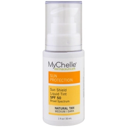 MyChelle Dermaceuticals, Солнцезащитное средство Жидкий тональный крем, SPF 50, Натуральный загар, 1 унция (30 мл)