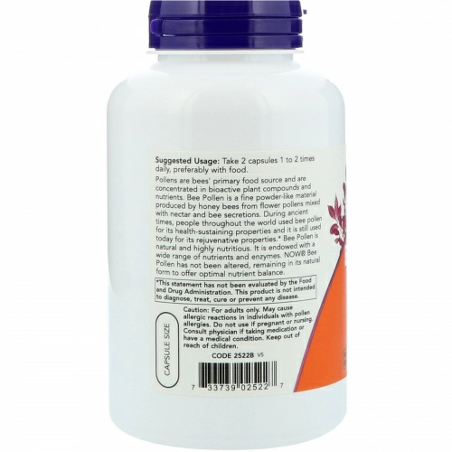 Now Foods, Капсулы с пчелиной пыльцой, 500 мг, 250 капсул