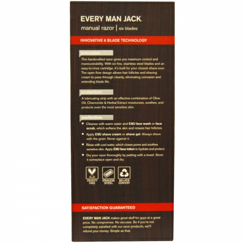 Every Man Jack, Ручная бритва, Серебро, 1 бритва, 4 картриджа