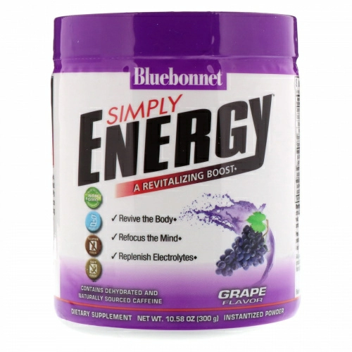 Bluebonnet Nutrition, Просто энергия, Вкус винограда, 10,58 унц. (300 г)