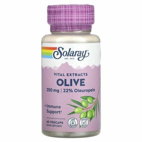 Solaray, Vital Extracts, оливковое масло, 22%, 250 мг, 60 растительных капсул