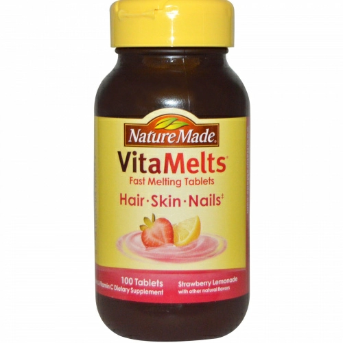 Nature Made, VitaMelts, витаминный комплекс для волос, кожи и ногтей, со вкусом клубничного лимонада, 100 таблеток
