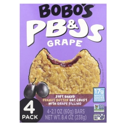 Bobo's Oat Bars, PB & Js, виноград, 4 батончика по 60 г (2,1 унции)