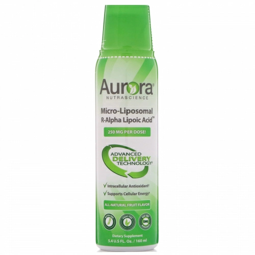 Aurora Nutrascience, R-альфа липоевая кислота в форме микро липосом, натуральный фруктовый вкус, 200 мг, 5,4 ж. унц.(160 мл)