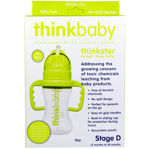 Think, Thinkbaby, Thinkster, соломенная бутылка Тинкстер, этап D, зеленая, 9 унций