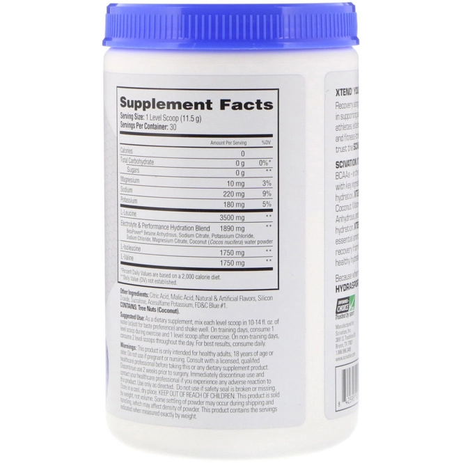 Scivation, Xtend HydraSport, увлажнение + аминокислоты с разветвлённой цепью, голубая малина, 12,2 унц. (345 г)