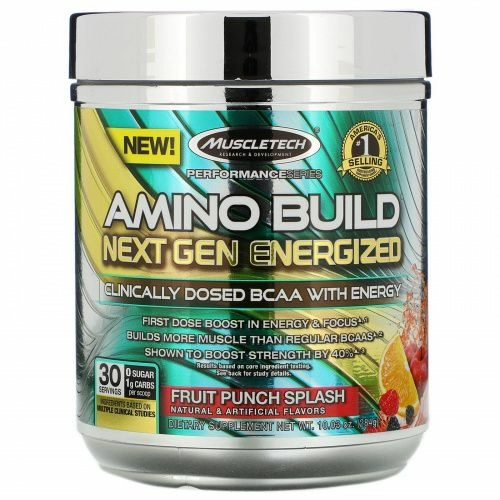 Muscletech, Amino Build Next Gen, аминокислоты нового поколения для повышения энергии, фруктовый пунш, 284 г (10,03 унции)