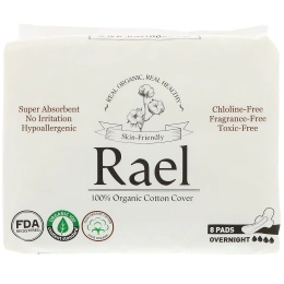 Rael, Органические тонкие прокладки, Ночные, 8 прокладок