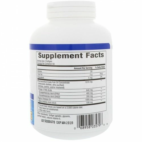 Natural Factors, RxOmega-3 и льняное масло, 120 Softgels