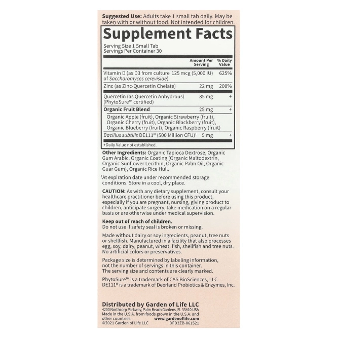 Garden of Life, Доктор Формула, витамин D3 и цинк, 30 маленьких таблеток