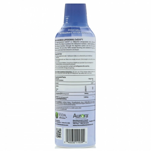 Aurora Nutrascience, Mega-Liposomal CoQ10, натуральный фруктовый вкус, 300 мг, 16 ж. унц. (480 мл)