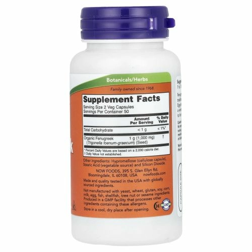 Now Foods, Пажитник, 500 мг, 100 растительных капсул