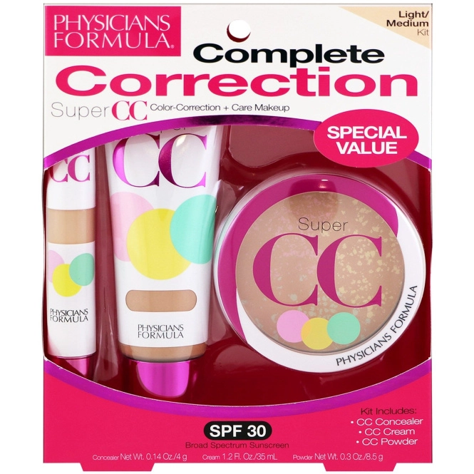 Physicians Formula, Complete Correction, Super CC Color-Correction + Care Makeup, SPF 30 Broad Spectrum Sunscreen, Light & Medium Kit