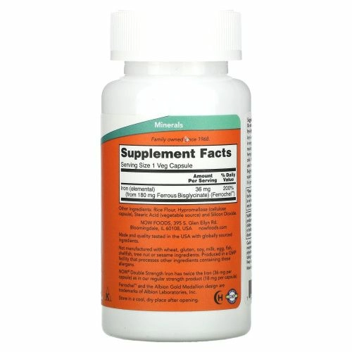 NOW Iron 36 mg Double Strenght Железо двойной силы, 90 растительных капсул
