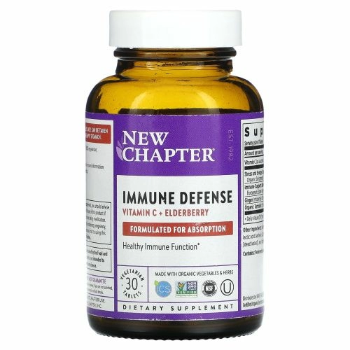 New Chapter, Immune Defense, витамин C и бузина, 30 вегетарианских таблеток