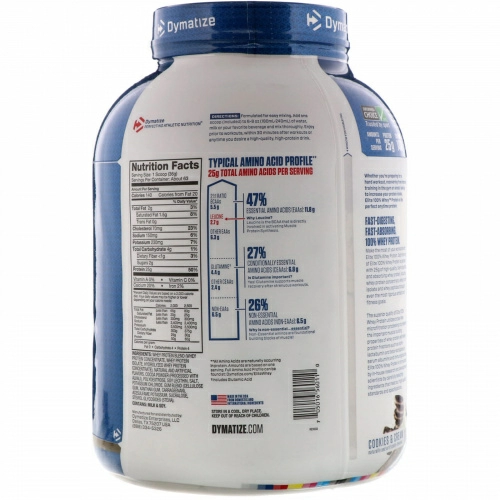 Dymatize Nutrition, Elite,  Порошок 100-ного Сывороточного Протеина, Печенье со Сливками, 5 фунтов (2,3 кг)