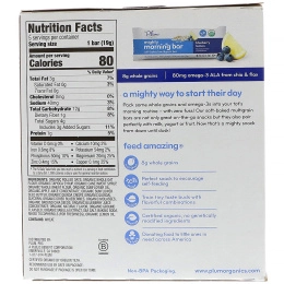 Plum Organics, Мощный утренний батончик, Для малышей,  Черника и лимон, 5 батончиков, 0,67 унц. (19 г) каждый