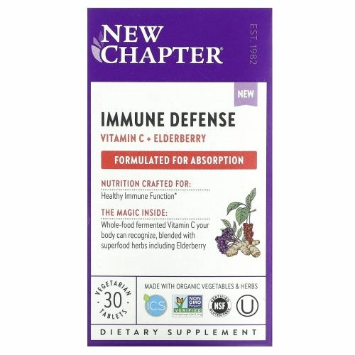 New Chapter, Immune Defense, витамин C и бузина, 30 вегетарианских таблеток